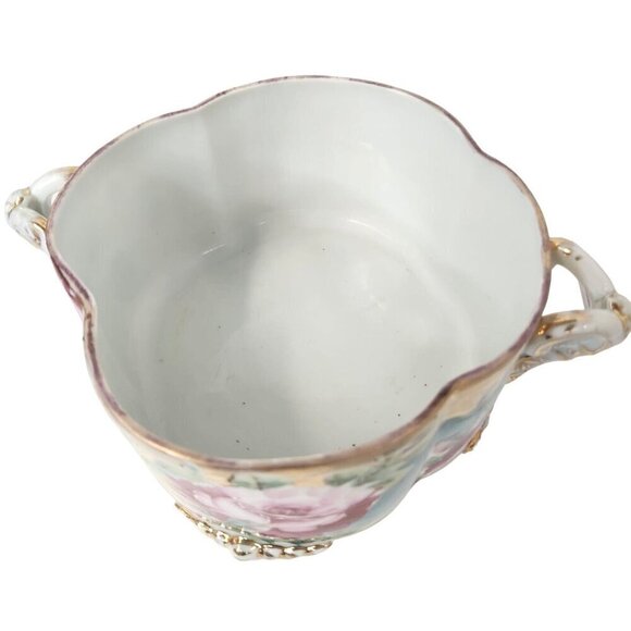 Antique Hand Painted Roses Porcelain Jardiniere Planter - Picture 5 of 16